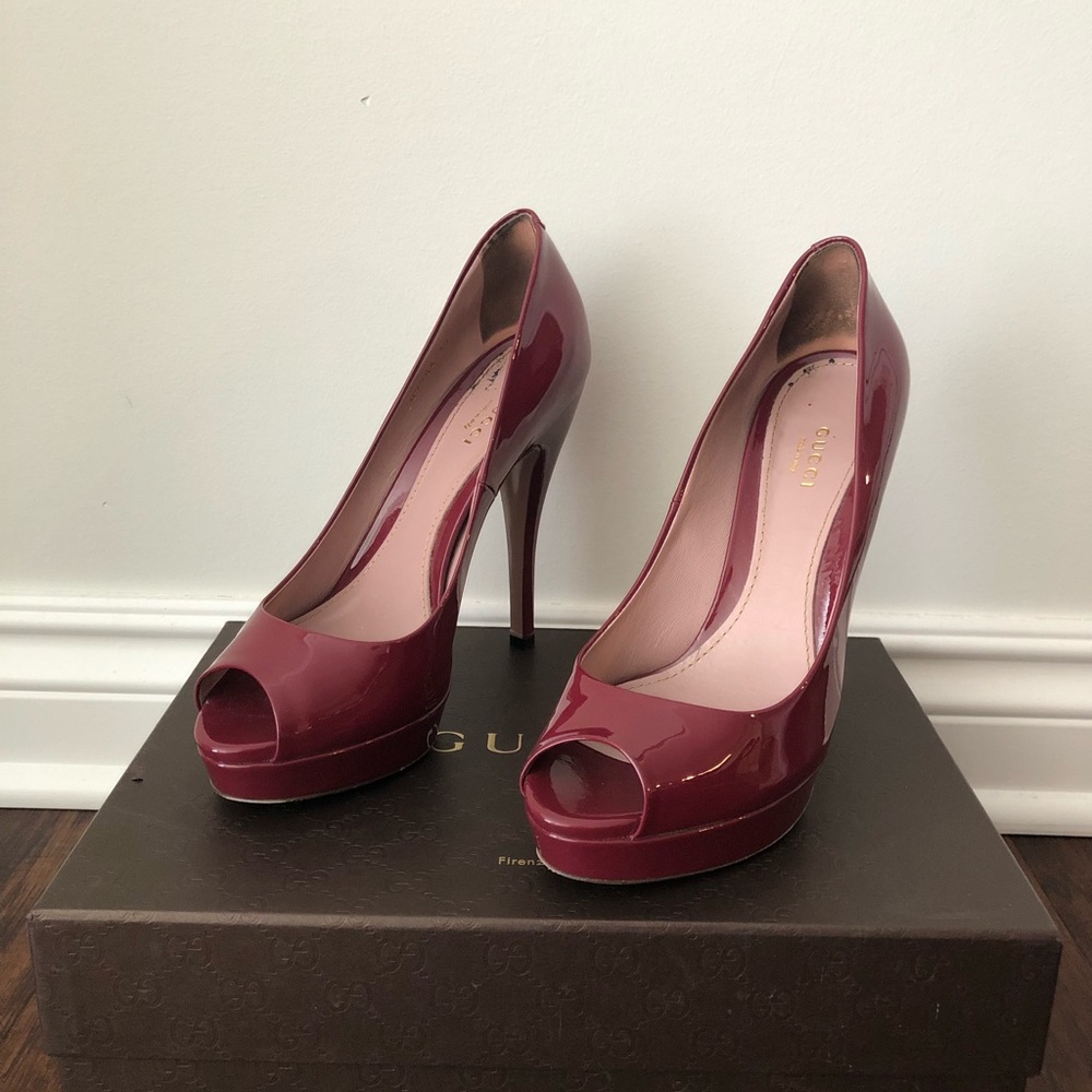 Gucci Vernice Crystal Patent Leather Peep Toe Heel - Picture 8 of 8